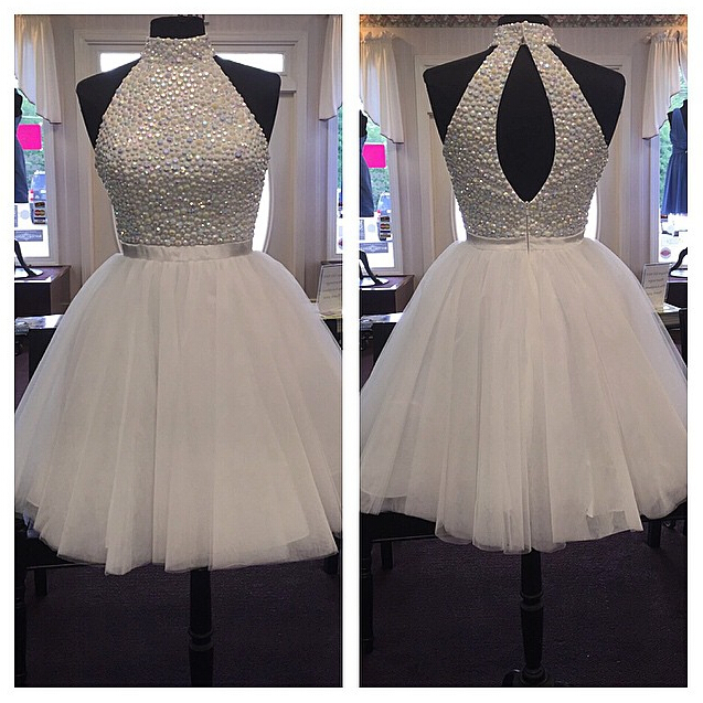 Short Dress, White Prom Dress, Open Back Dress